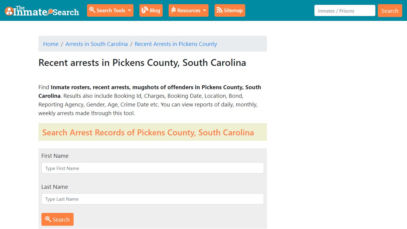 Recent arrests in Pickens County ... - The Inmate Search